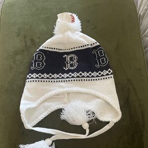 White and Black Knit Beanie with Pom Pom